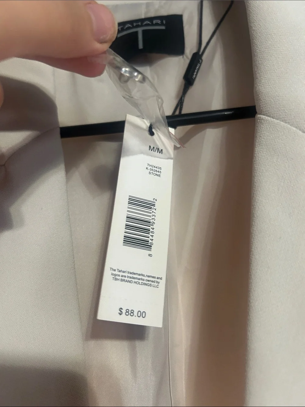 Tahari Light Beige Open-Front Blazer with Roll-Tab Sleeves